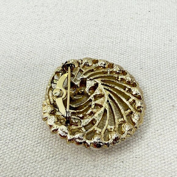 Vintage Swirl Brooch Mid-Century Gold-Tone Imitation Pearl Pin Retro MCM Classic - Picture 6 of 8